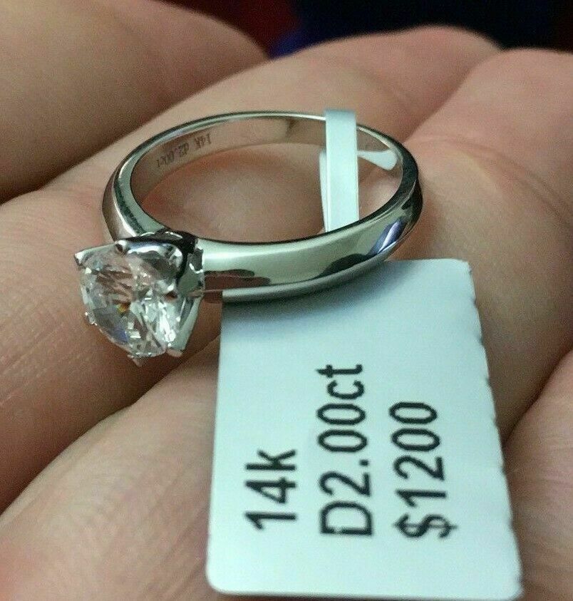 2 Ct Round Cut Diamond Solitaire Engagement Ring 14k White Gold Enhanced