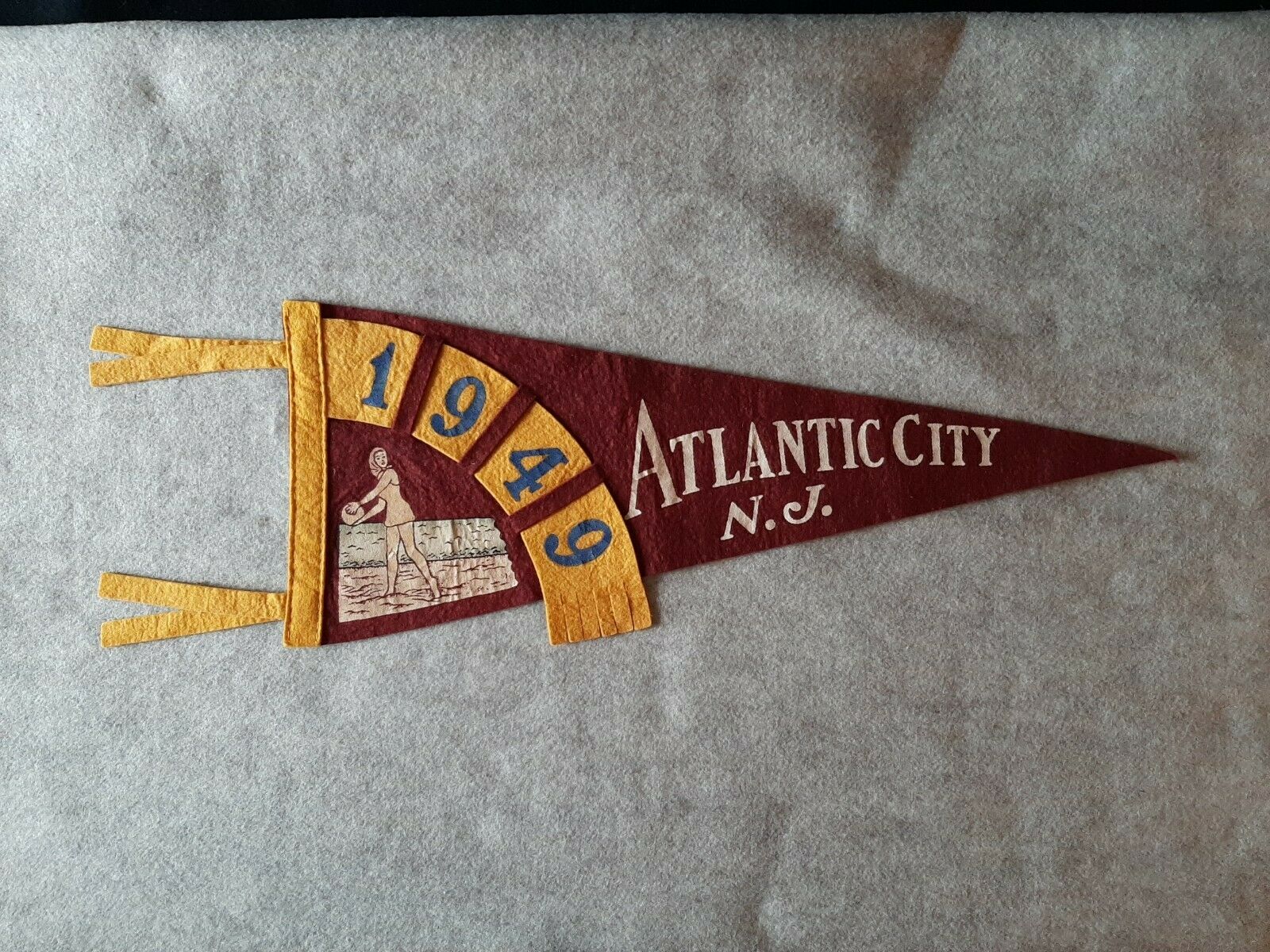 Vintage Pennant Flag Atlantic City New Jersey 1949 Beach