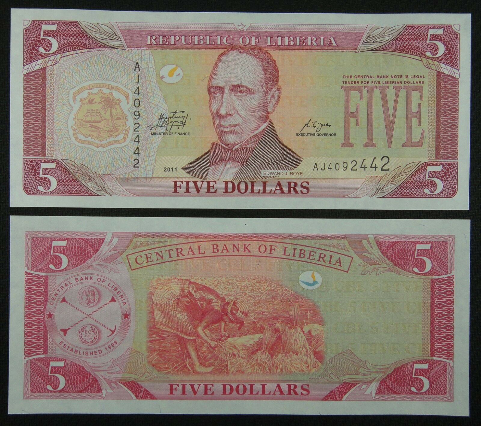 Liberia Banknote 5 Dollars 2011 Unc