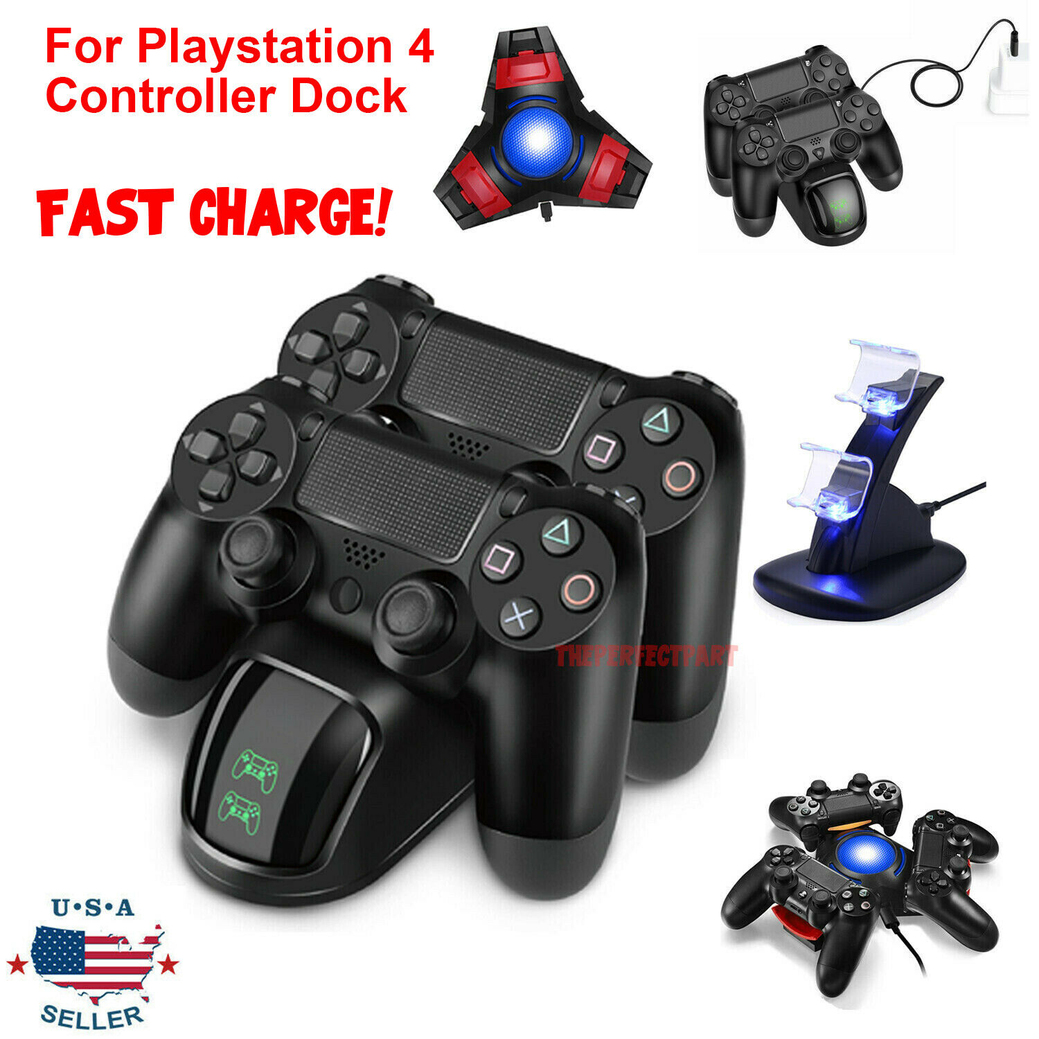 For Ps4 Playstation4 Controller Dual Usb Charger Led Dock Station Charging Stand