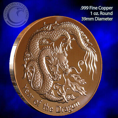 "year Of The Dragon" 1 Oz .999 Copper Round Limited And Rare