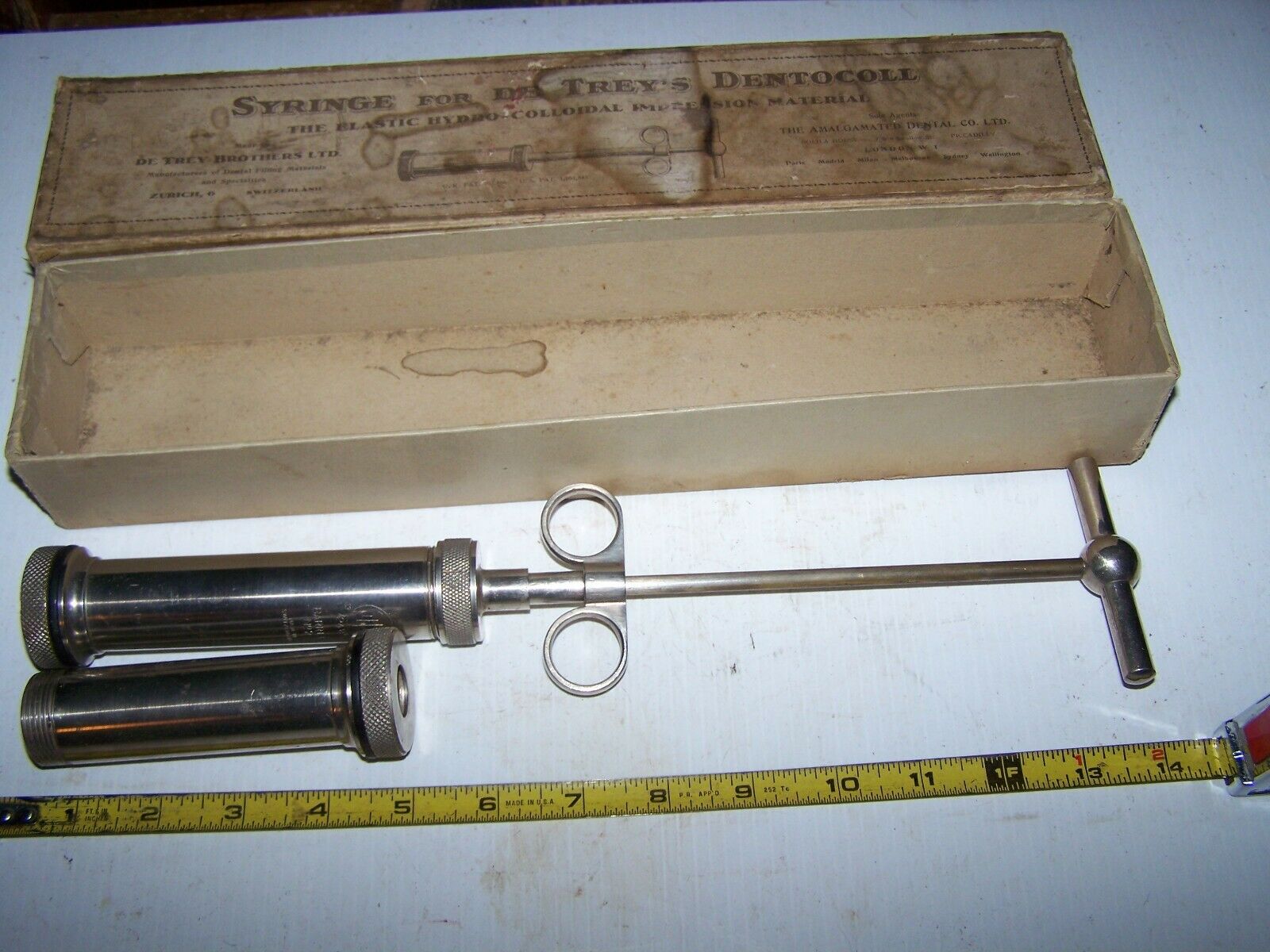 Antique Syringe For De Trey's Dentocoll Dental Tool W/original Box