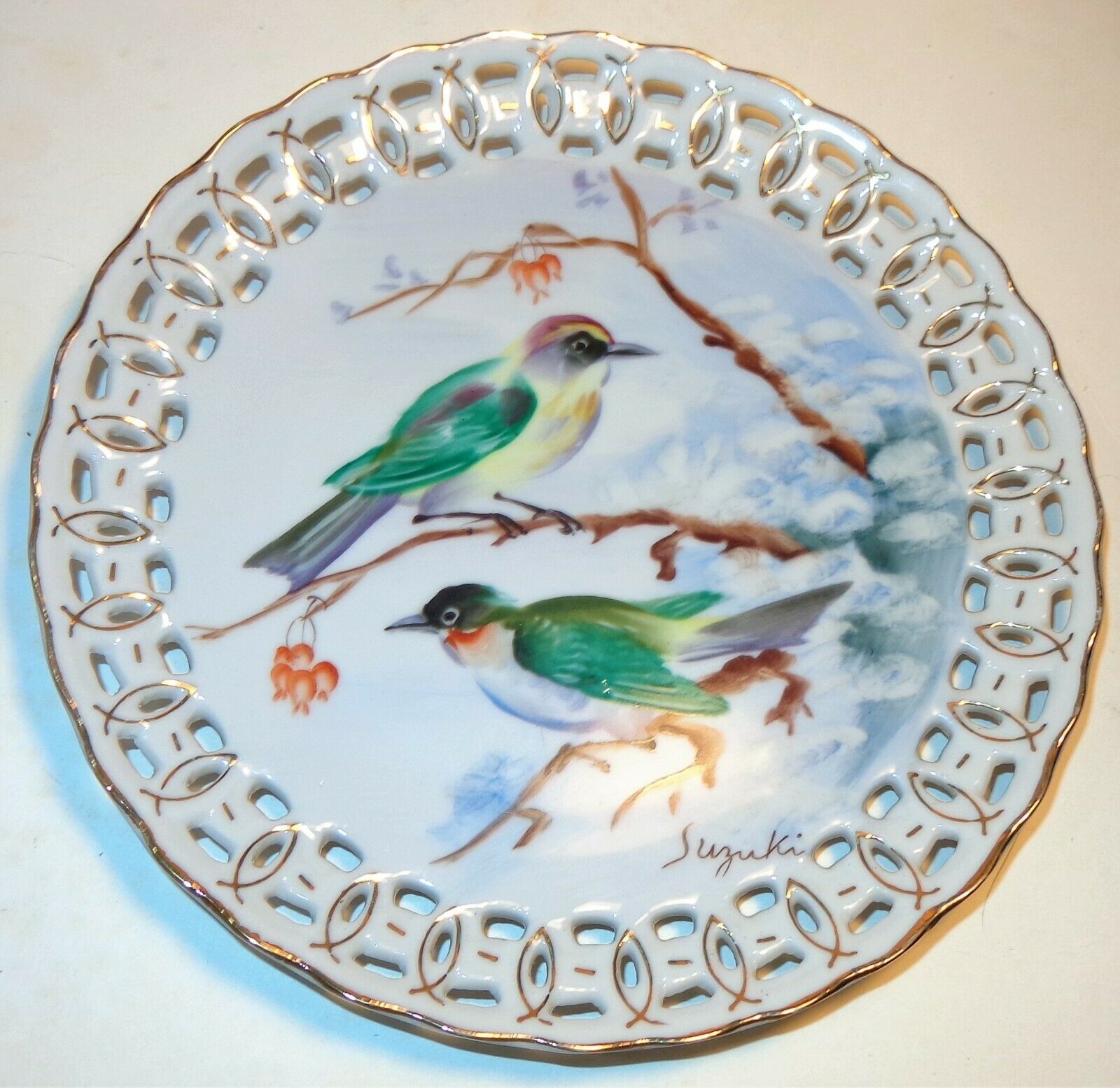 Old Vintage Antique Green Wing Yellow Chest Woodpecker? Bird Wall Plate Plaque