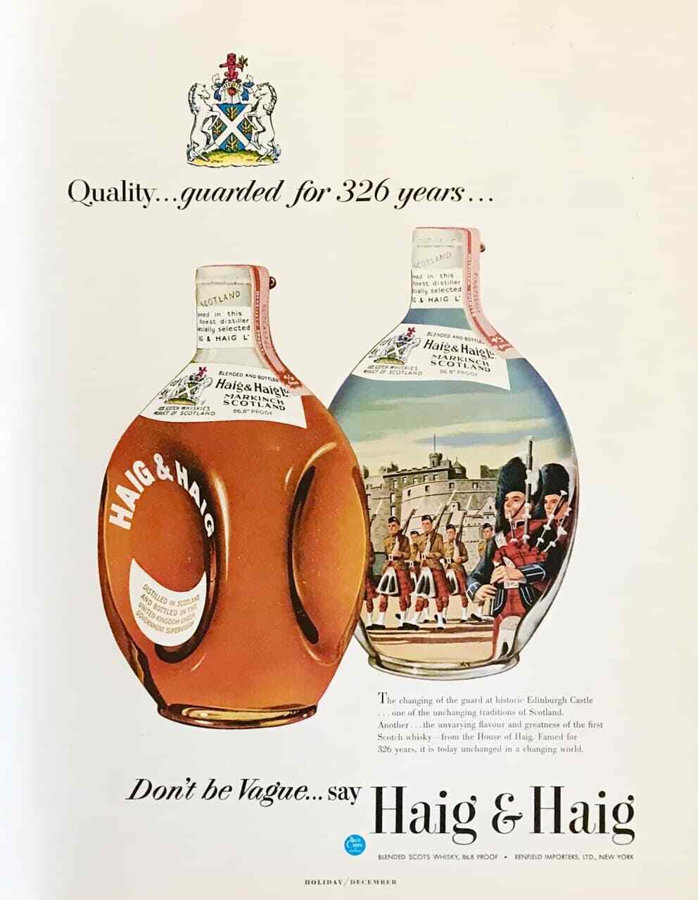 1953 Haig & Haig Scotch Whisky Pinch Print Ad Changing Guard At Edinburgh Castle