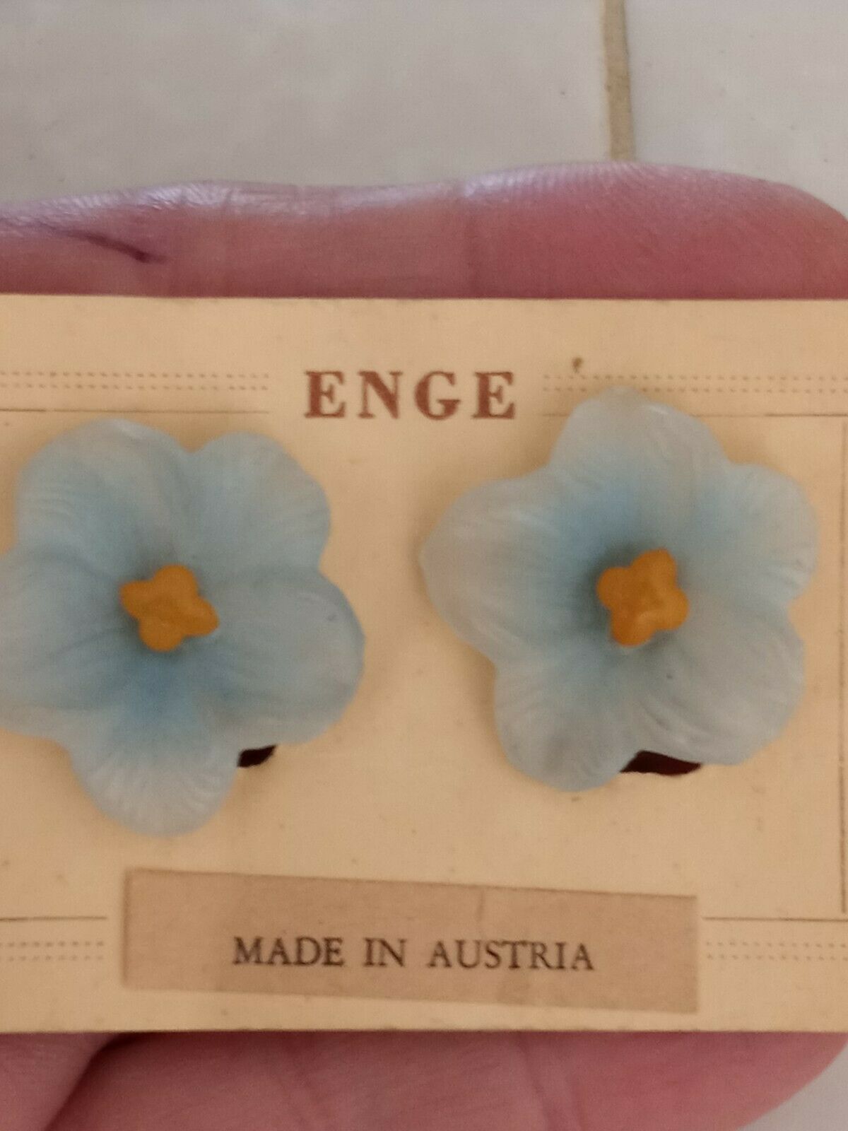Vtg. Designer Austria Celluloid Poppy Flower Clip On Earrings