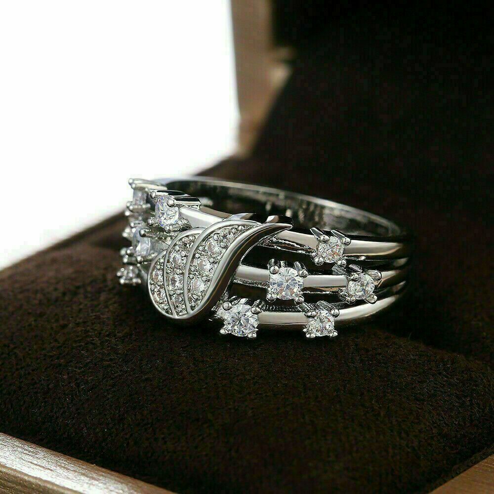 Bird Wing Wedding Engagement Multi Split Shank Ring 2.4ct Diamond 14k White Gold
