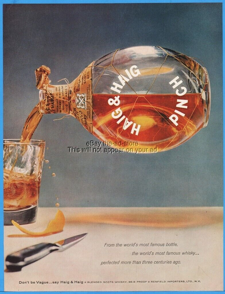 1956 Haig & Haig Mini Blended Scots Whiskey World's Most Famous Bottle Pinch Ad