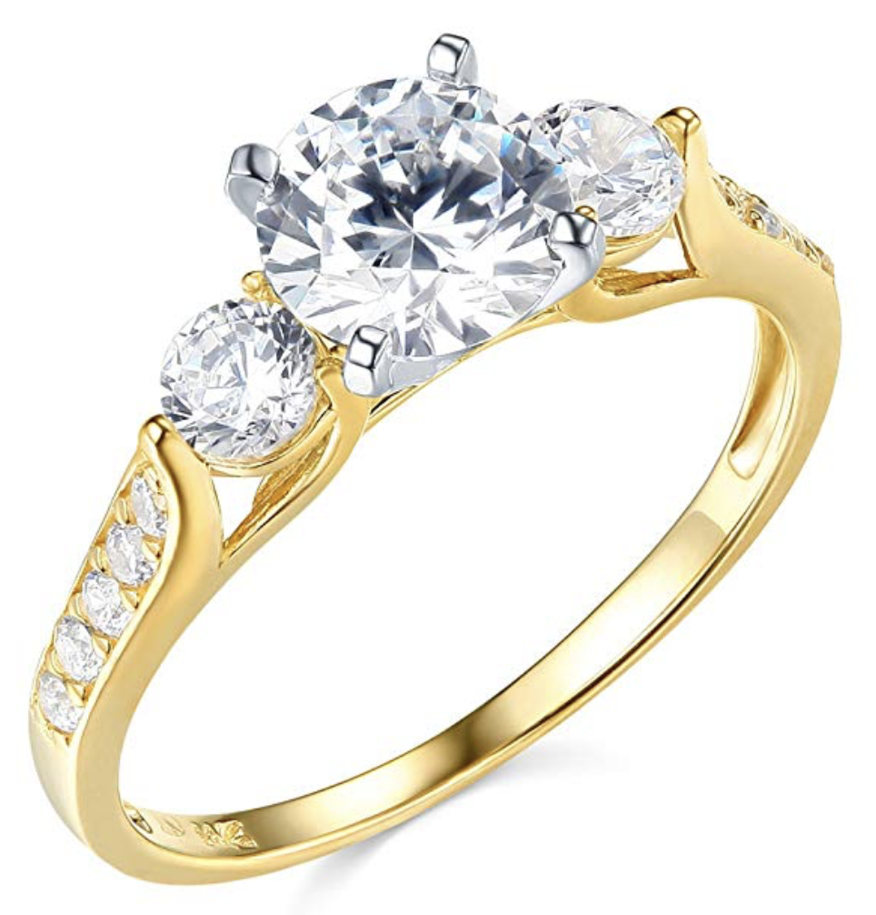 2.25 Ct Round Cut 3-stone Engagement Wedding Ring Real Solid 14k Yellow Gold