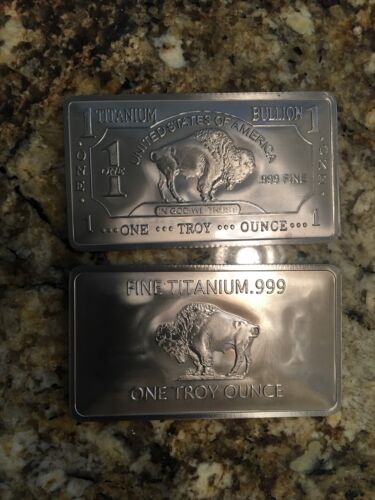 1 Troy Ounce/oz .999 Pure Titanium Metal Buffalo Bars/ingots/bullion