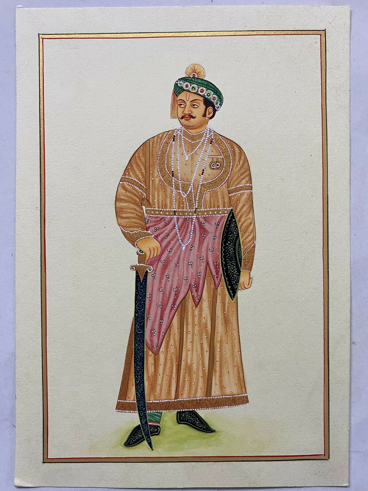 India Painting Maharaja Standing With Sword 7in X 10in