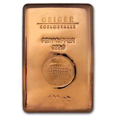 100 Oz Copper Bar - Geiger (poured, .9999 Fine) - Sku #103964