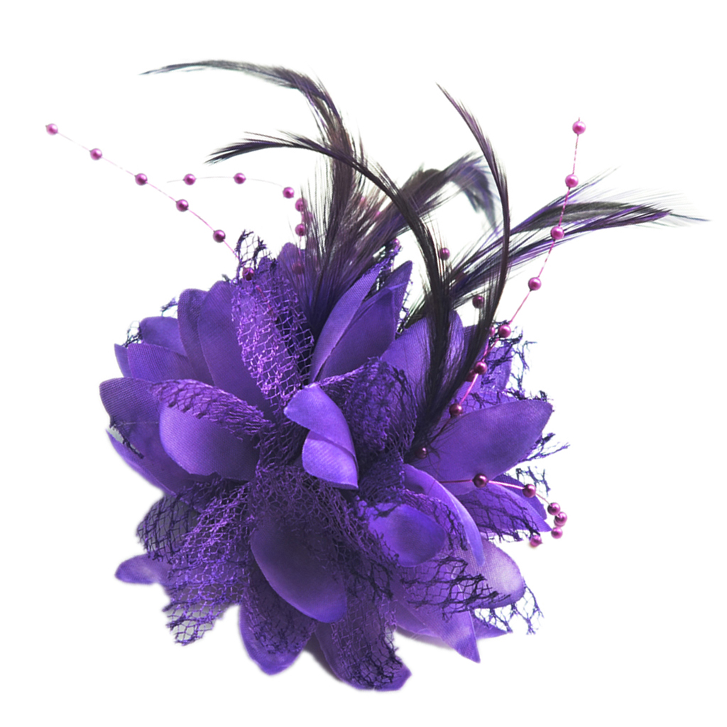 Pearl Silk Feather Flower For Corsage ,brooch ,wrist ,fascinator Diy Purple