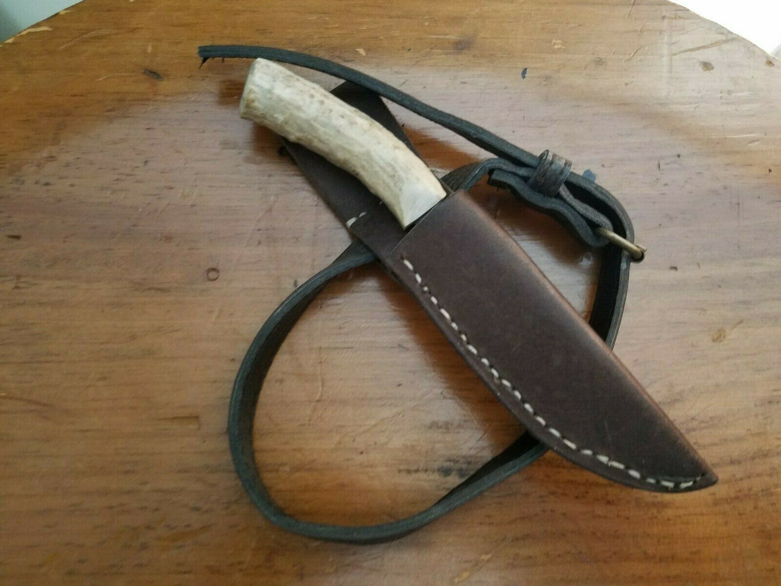 Reenactor Leather Boot Knife W/ Leg Strap And Horn Handle