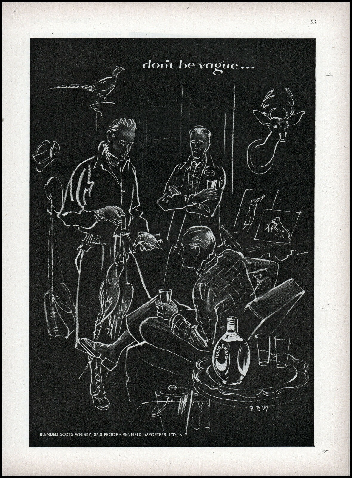 1952 Haig & Haig Scots Whisky Sportsmen's Club Hunters Vintage Art Print Ad S6